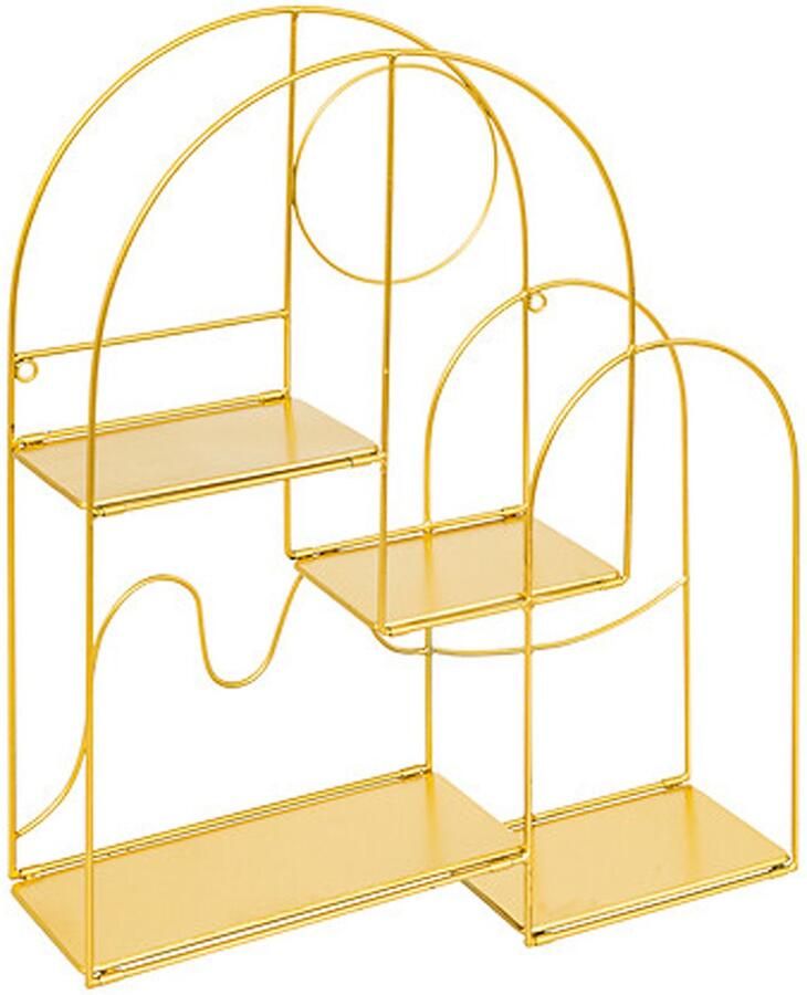 Wandkastje ongelijke vormen goud staal 4 ongelijke plankjes 50 x 60 cm wandplanken