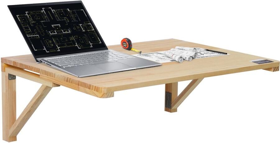 Wandklaptafel 31 5“ X 23 62” Houten Klaptafel Zwevend Bureau met Ijzeren Bevestiging Opvouwbaar voor Kleine Ruimtes Thuiskantoor Eetkamer Wasruimte Keuken Bar