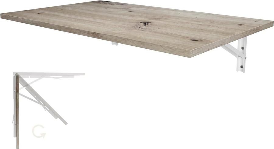 Wandklaptafel bureau tafelblad 80 x 50 cm eiken inklapbaar voor wandmontage klaptafel wandmontage