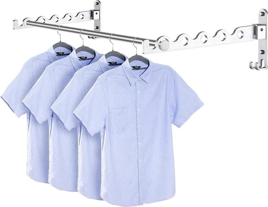 Wandkledingrek 90° draaibaar opvouwbaar wandmontage voor badkamer slaapkamer wasruimte (zilver 2 stuks + stang) Opvouwbare kledingrek
