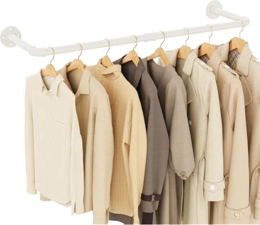 Wandkledingrek 97 cm Industriële buiskledingstandaard voor wandmontage Ruimtebesparende wandplank Keukenplank voor winkel Woonkamer Crèmekleur 1 stuk YMG 002 BW 1