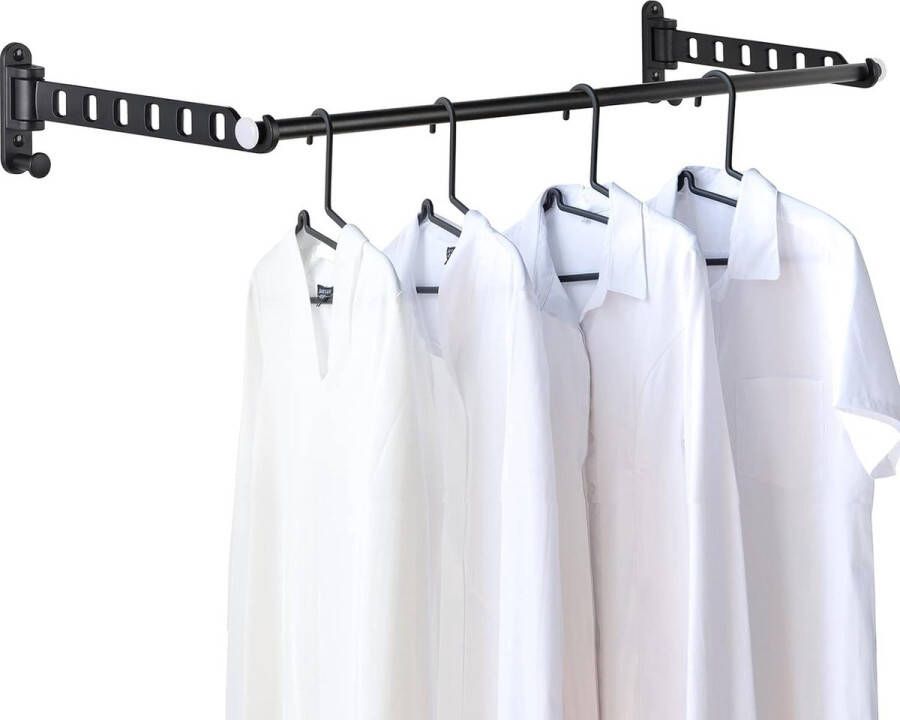 Wandkledingrek inklapbaar 180° draaibare kledinghaak kledingstang wandhaken haaklijst garderobehaken kledingventilator voor balkon bijkeuken badkamer (zwart 2 stuks)