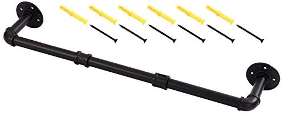 Wandkledingstang zwart 70 cm Vintage Industriële Stijl Tot 100 kg Draagvermogen