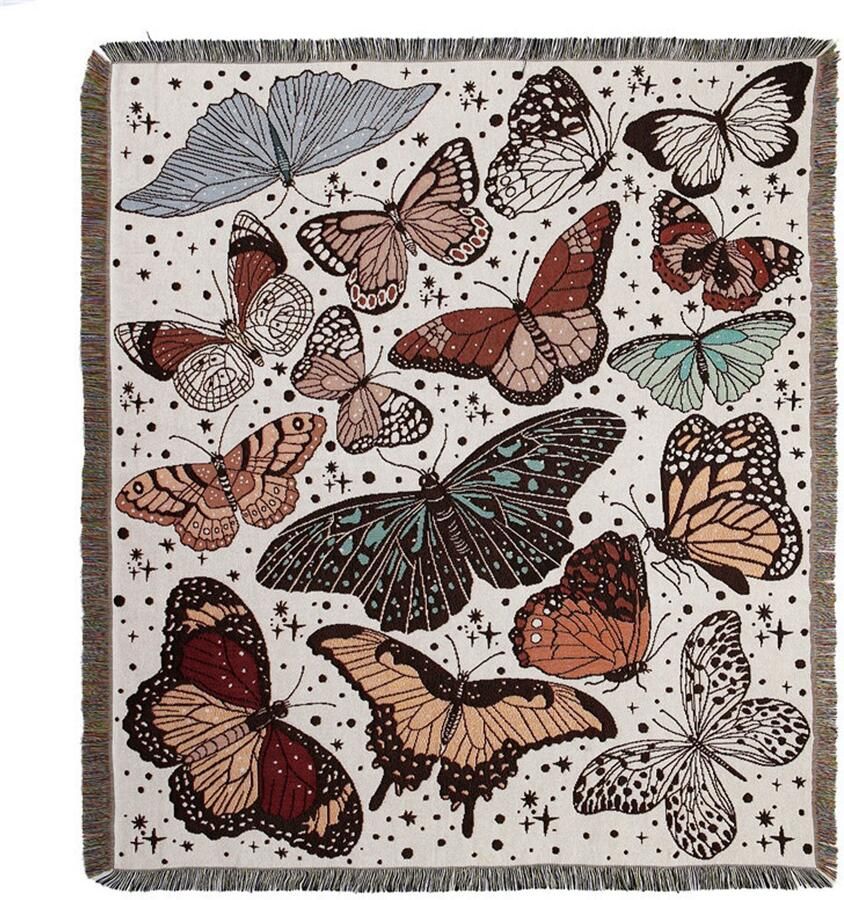 Wandkleed Wandtapijt 130x160cm gebreide vlinder plaid deken versierd met franjes Boheems eenvoudig zacht comfortabel bescherming tegen kou voor bank stoel rust en dutje
