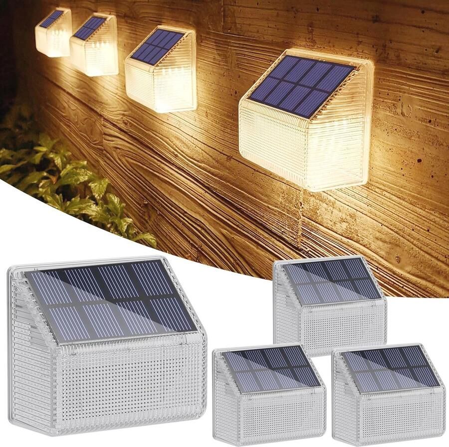 Wandlamp op Zonne-energie Warm Witte Solar LED Buitenlampen Waterdicht en Energiezuinig 4-Pack