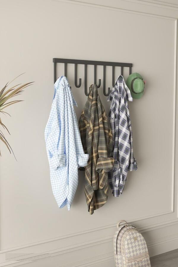 Wandmontage Kapstok Decoratieve 9 Haken IJzeren Muurkapstok Metalen Kapstok Kledinghanger Wandgemonteerde hanger 60 cm Zwart