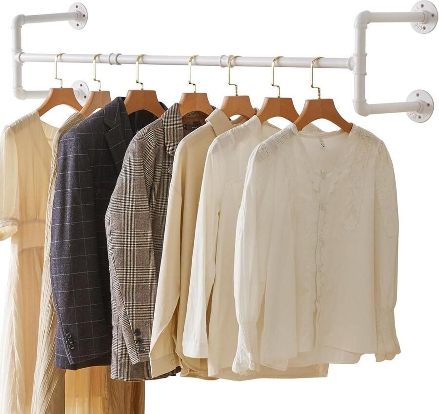 Wandmontage Kapstok Industrieel Ontwerp Ruimtebesparend Kledingrek Lading tot 60kg Vier Bases Wit