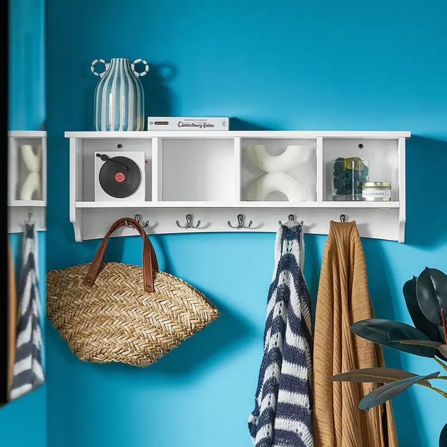 Wandmontage Kapstok met Plank – Wit – Badkamer & Entree Meubel (FRG48-L-W)