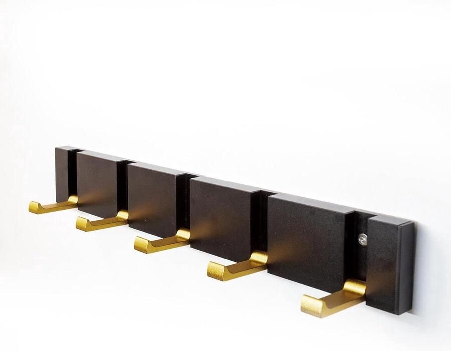 Wandmontage kapstok zwart goud trendy ontwerp 5 haken metaal