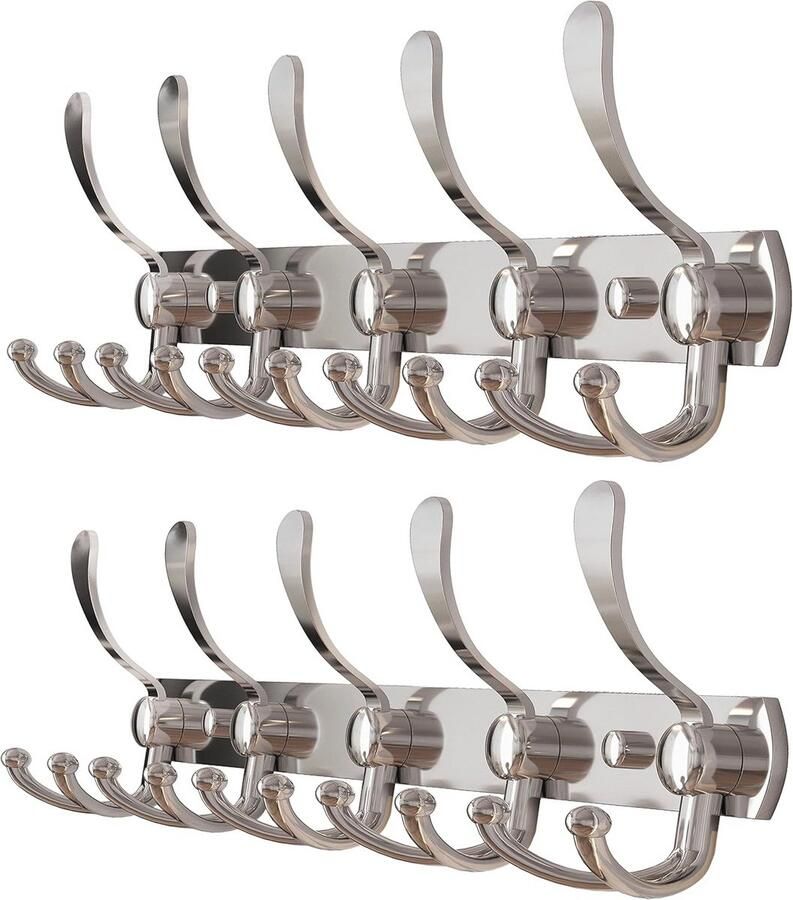 Wandmontage Kapstokken 2 Pack Metalen Rail met 5 Tri Haken voor Thuisorganisatie
