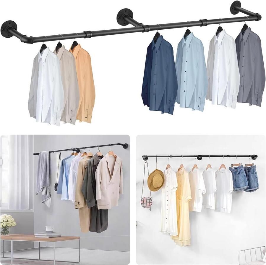 Wandmontage Kledingrek 180CM Stevig en Duurzaam voor Slaapkamer en Garderobe