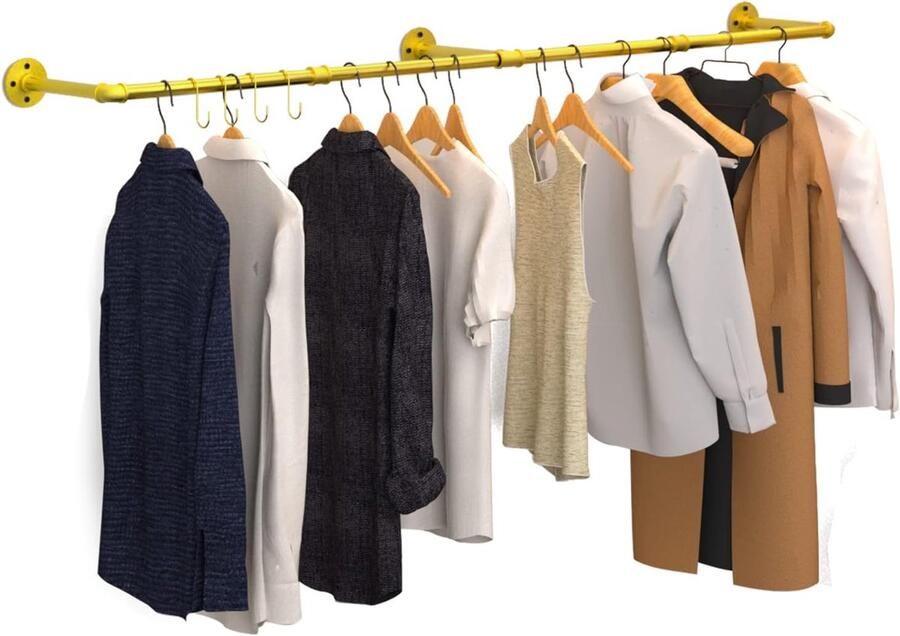 Wandmontage kledingrek industriële stijl 180 cm goud stevig