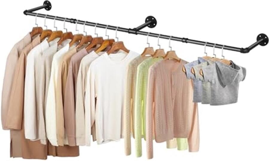 Wandmontage kledingrek met dubbele stangen ruimtebesparend en stevig voor jassen en kleding