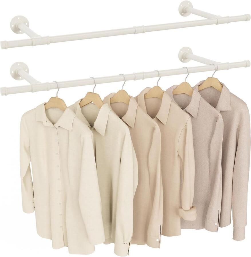 Wandmontage Kledingstang Industrieel Design 2 Stuks Wit