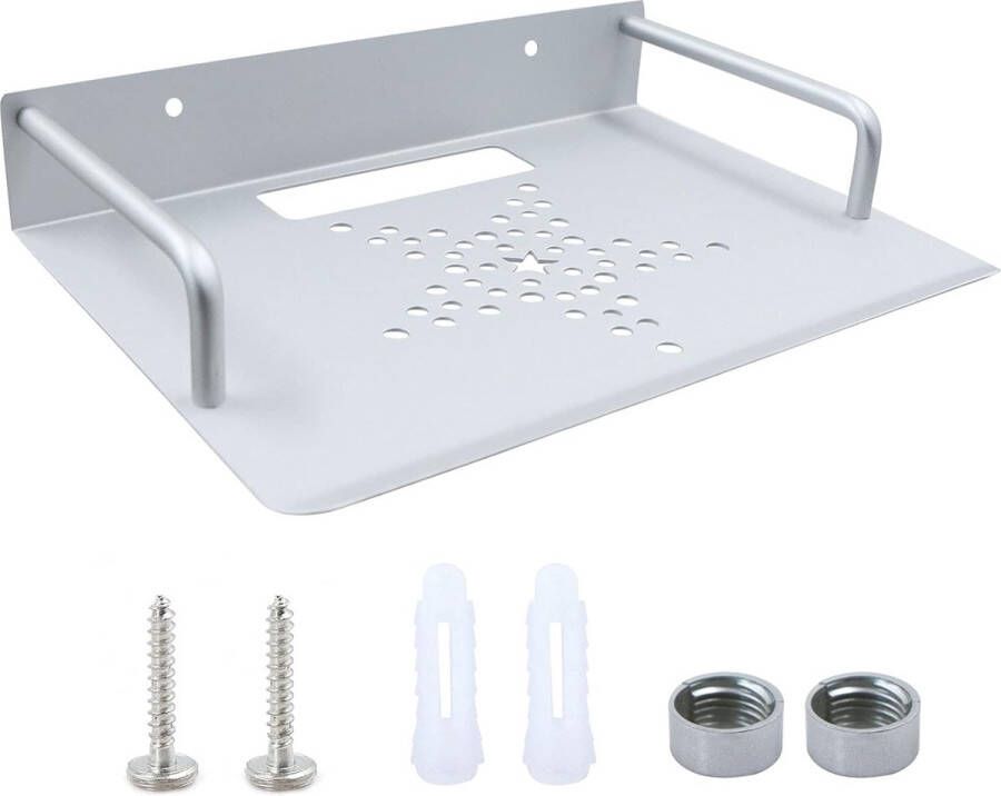 Wandmontage Router Tray Repeater Rack Wandmontage Zilver Opbergvak Gemaakt van Aluminium Horizontale Plaatsing Wandmontage Server Geventileerde Opslag Kleine Netwerkplank 23 x 16 cm