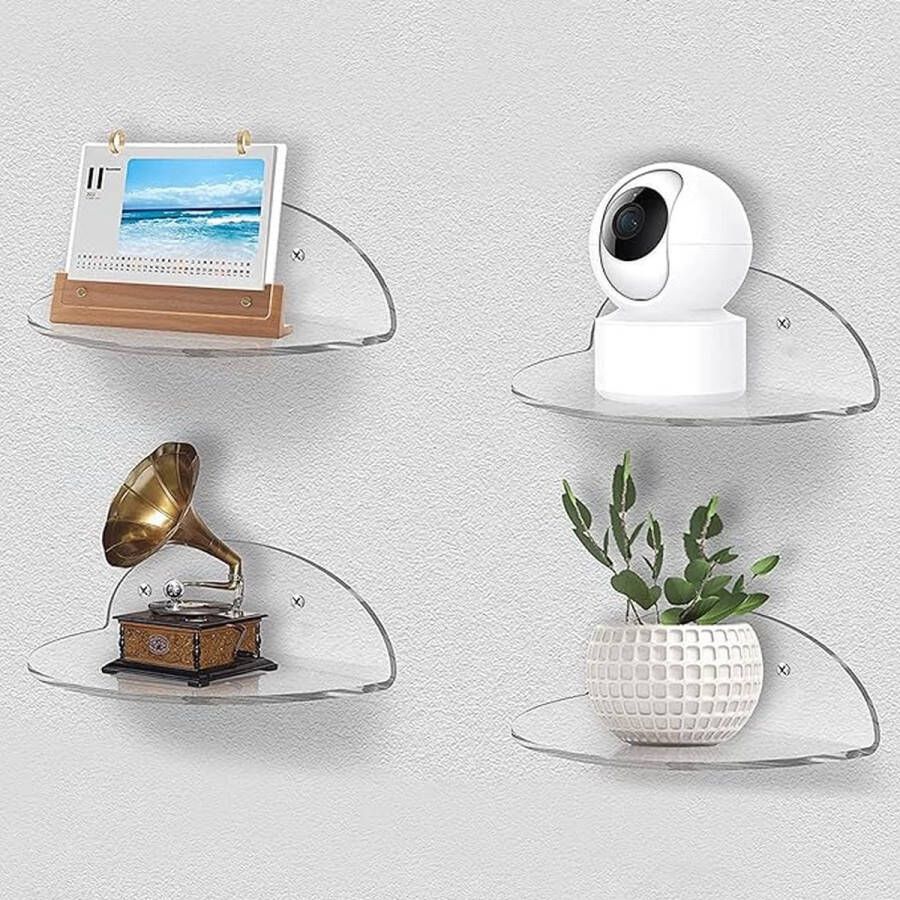 Acryl drijvende wandplanken set van 4 mini zelfklevende wandplank kleine drijvende plank geen boor displayplanken gemakkelijk uit te breiden wandruimte acryl planken voor slaapkamer woonkamer badkamer