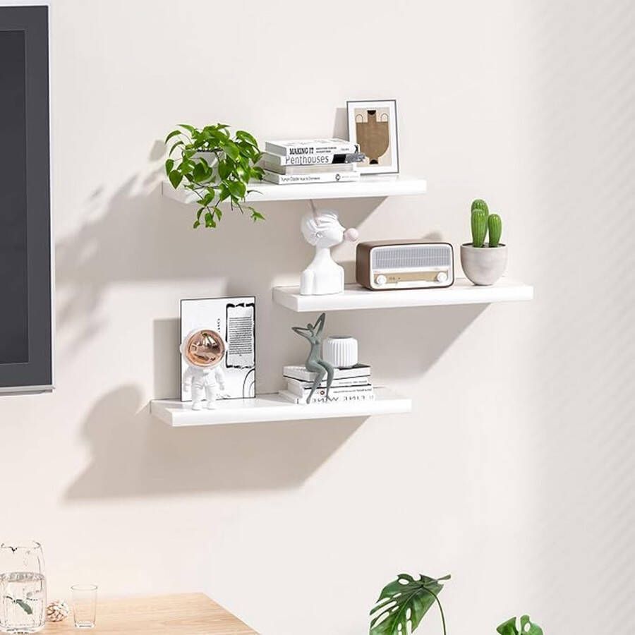 Witte zwevende planken voor muur onzichtbare wandplanken set van 3 witte planken voor badkamer slaapkamer woonkamer en keuken decoratie en display