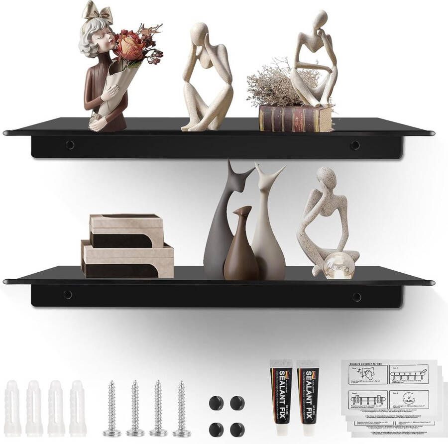 Wandplank 40cm zwevende plank zwarte zelfklevende doucheplank muur doucheplank hangende plank wandgemonteerde boekenkast decoratieve planken voor badkamer keuken woonkamer kinderkamer