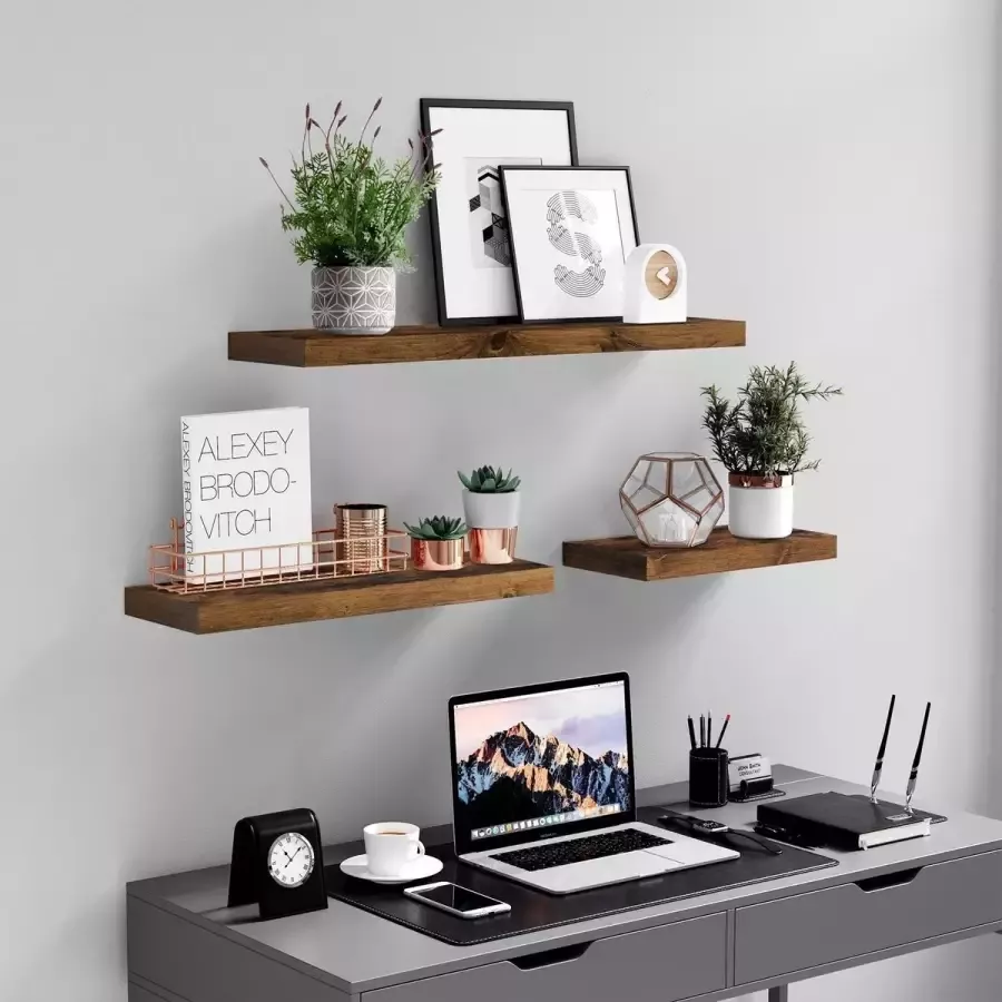 wandplank 60 x 20 x 3 8 cm zwevende plank hangende plank voor foto's decoratie MDF-hout rustiek bruin LWS26BX