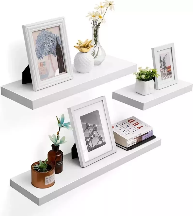 Wandplank 60 x 20 x 3 8 cm zwevende plank hangende plank voor foto's decoratie MDF-hout wit LWS26WT