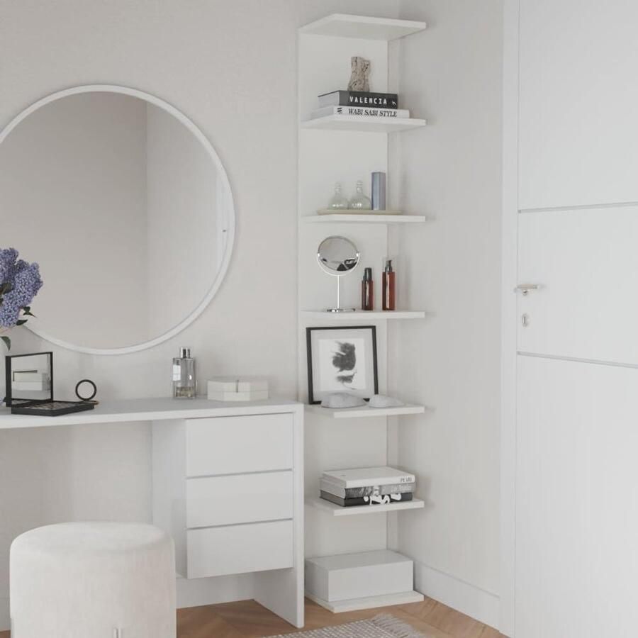 Wandplank Aan Muur Gemonteerde Plank Legplanken Zwevende Planken Opbergplanken voor Slaapkamer Woonkamer Badkamer Keuken Bureau 7 planken Wit