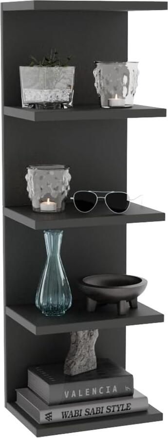 Wandplank Boekenkast 5 Planken Zwart Zwevende Planken