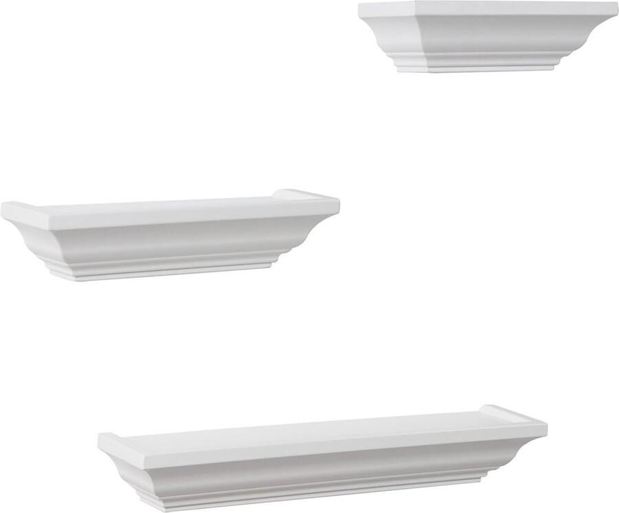 Wandplank boekenplank hout plank vrij zwevend rek barok wit 3 stuks