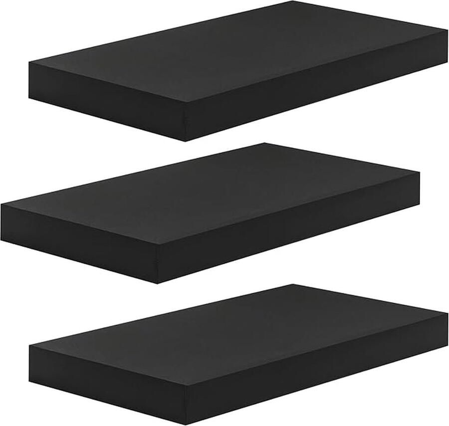 Wandplank boekenplank planken voor decoratie wandplanken van MDF-hout set van 3 hangplanken zwart RG9372sz-3