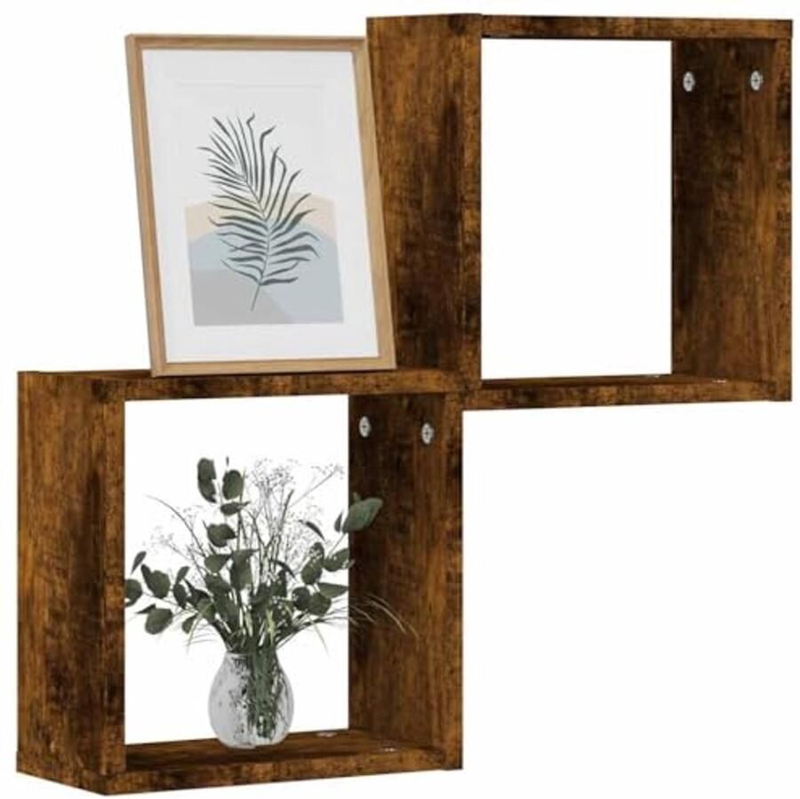 Wandplank Cubes 2 Stuks 30x15x30cm Rook Eiken