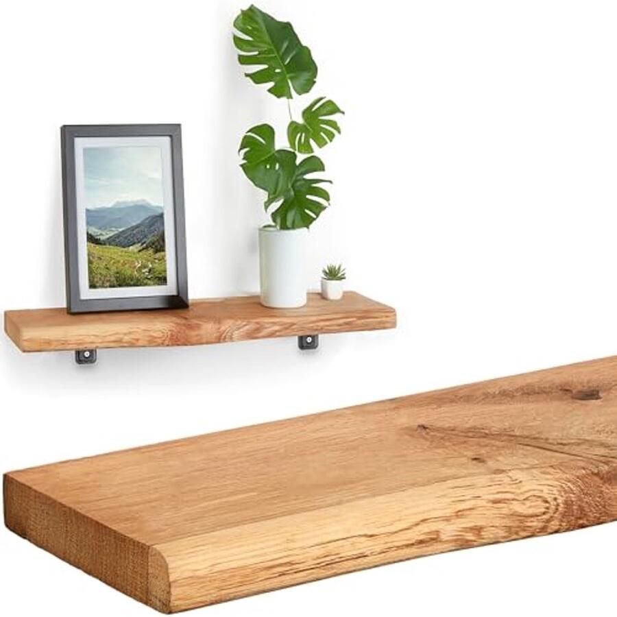 Wandplank Eiken 40 cm Massief Hout met Boomrand Rustiek Wandboard Plank