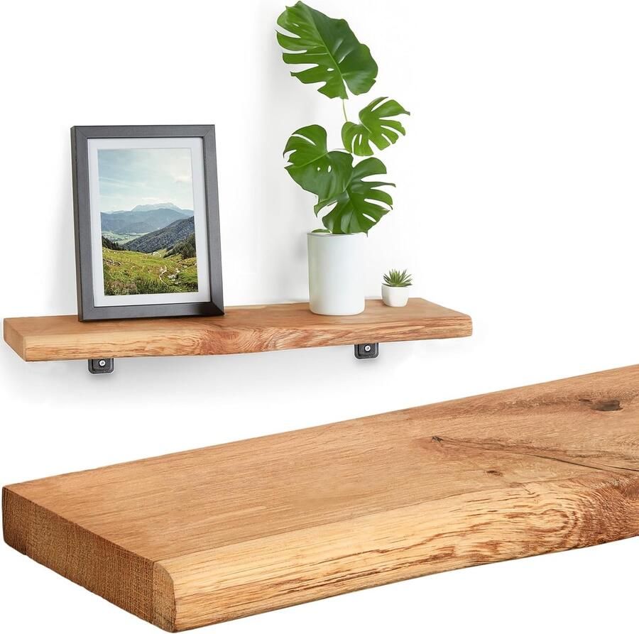 Wandplank Eiken 60cm Massief Hout met Boomrand Rustiek Wandboard