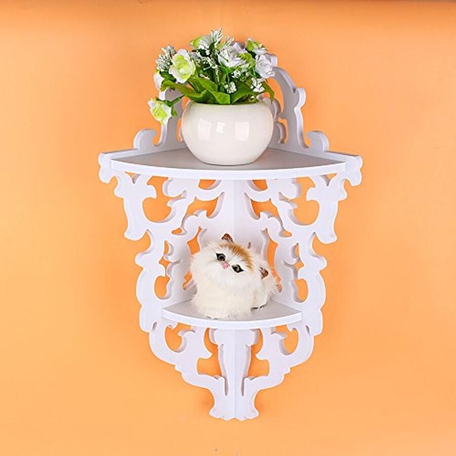 Wandplank Hoekplank 2 Niveaus Elegante Strakke Afwerking Voor Boeken en Decoratie Wit