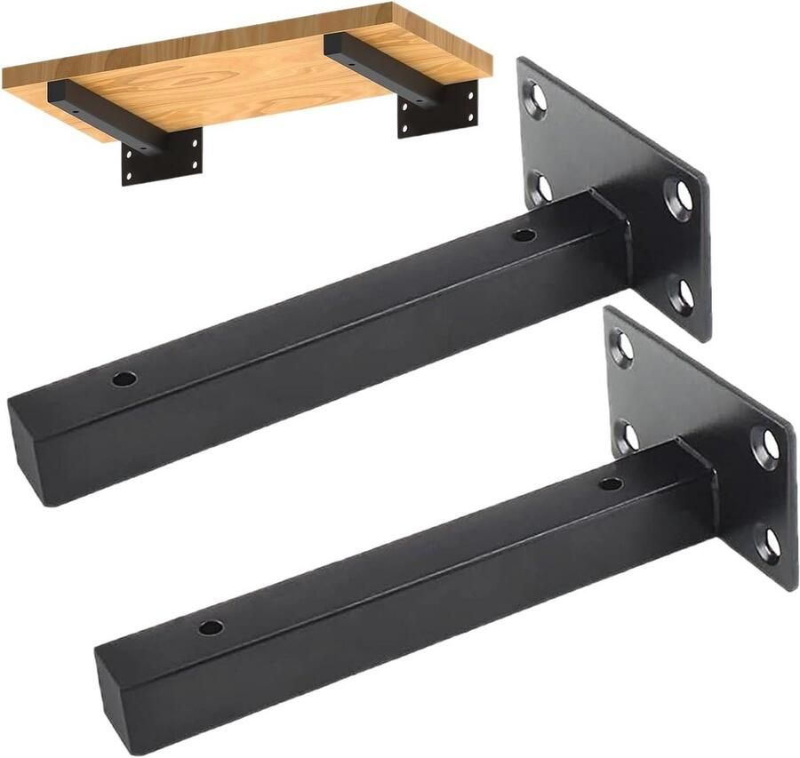 Wandplank houders 2 stuks robuuste L-vormige wandmontage houders Zwart staal 15 cm