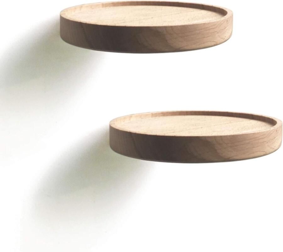 Coracle Wandplank Hout Zwevende Plankbeugel Planten Muurrek Hangrek Moderne Wanddecoratie Set van 2 (Doorsnee Ø15cm) wall shelf