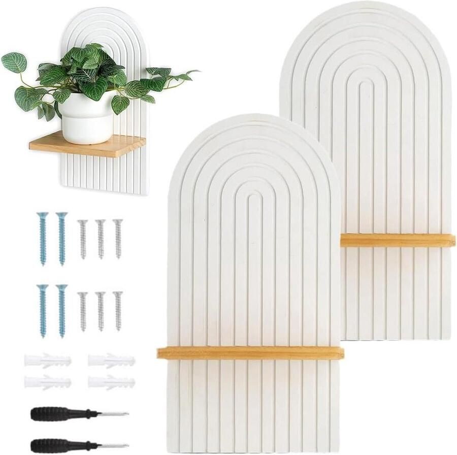 Wandplank houten boho Witte plank voor planten foto's en kaarsen Ideale wanddecoratie voor woonkamer slaapkamer en hal