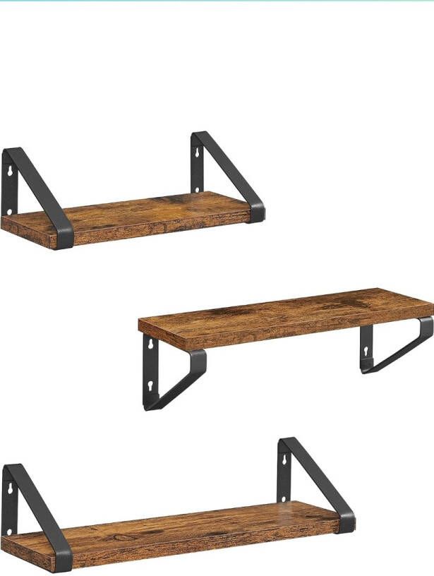 Wandplank in industrieel ontwerp zwevende plank set van 3 wandmontage stabiele plank voor presentatie voor woonkamer badkamer keuken vintage LWS33BX