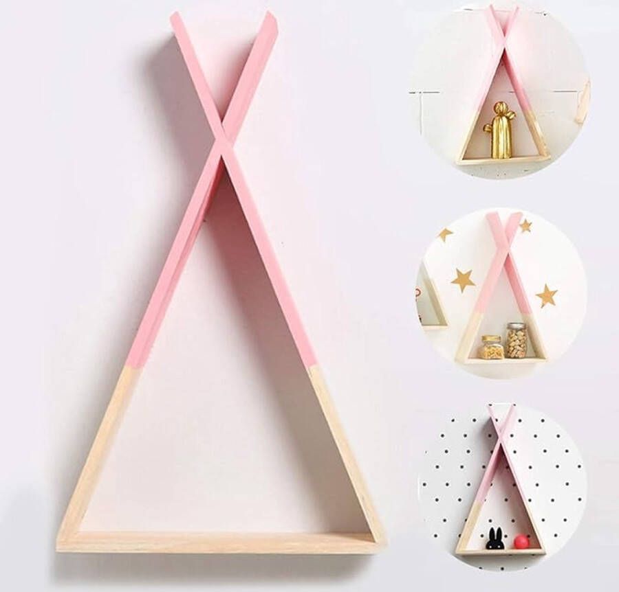 Wandplank in Scandinavische roze stijl. Driehoekige houten wandplank. Plank voor kinderkamer woonkamer babykamer. Driehoekige houten plank voor opslag. Groot