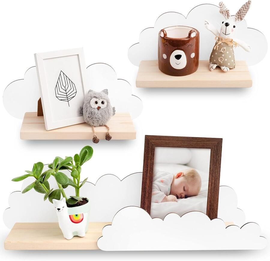 Wandplank in Wolkenvorm voor de Kinderkamer Set van 3 Stuks in Wit