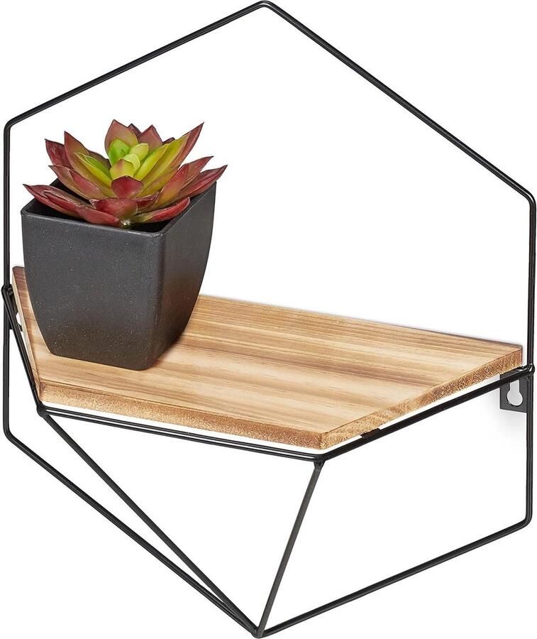 Wandplank industrieel wandrek geschikt voor elke ruimte 1 stuk zwart bruin metaal & MDF 35 x 31 x 13 5 cm