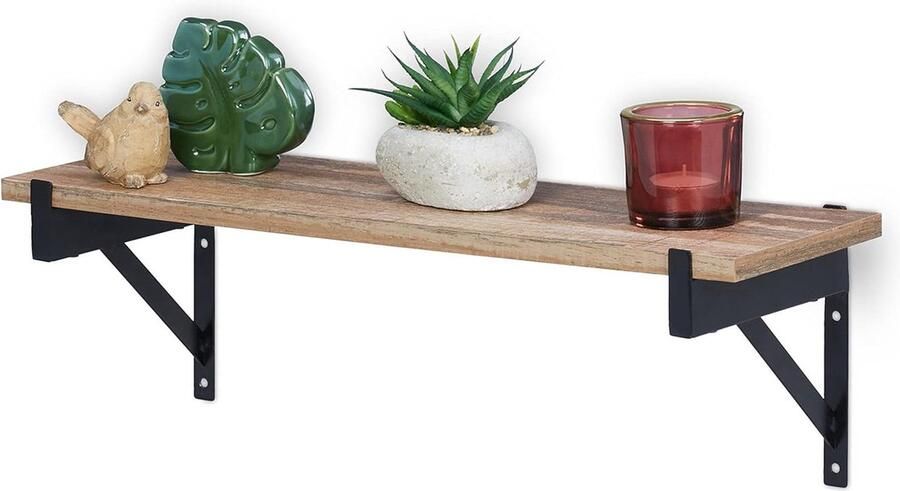 Wandplank Industrieel Zwevende Plank Bruin Zwart MDF en Metaal 15 x 48 x 15 cm