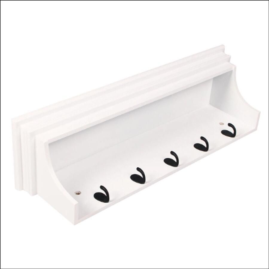 Wandplank met 5 Haken – Decoratief en Functioneel Wandrek in Mat Wit