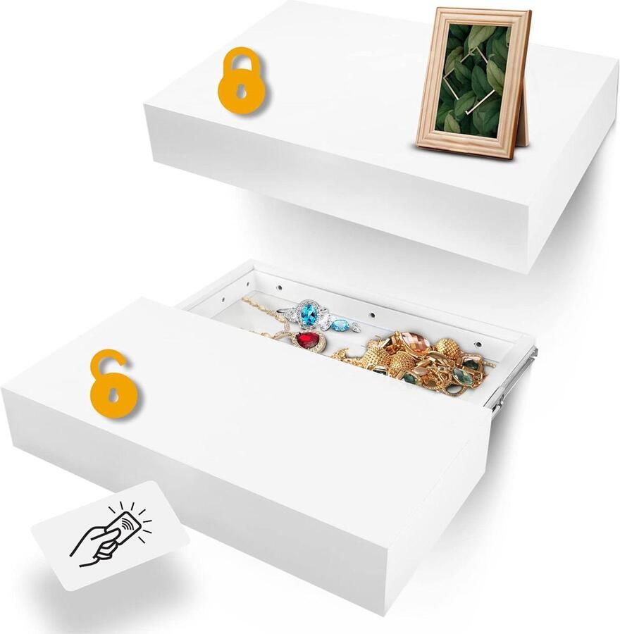 Wandplank met Geheime Lade Extra beveiliging 1 stuk Wit Hout 30 cm x 60 cm