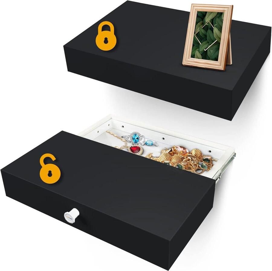 Wandplank met Geheime Lade Geldkluis 1 stuk Mat Zwart 30 cm x 60 x 10 cm