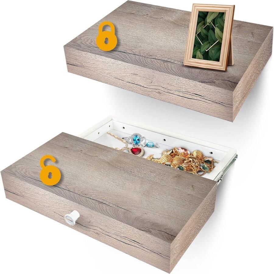 Wandplank met Geheime Lade Multifunctioneel Ideaal voor juwelen 1 stuk Hout 30 cm x 60 cm