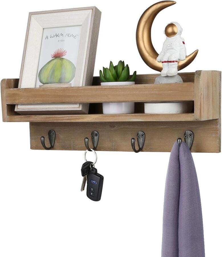 Wandplank met Jashaken en 4 Haken voor Kleding en Accessoires