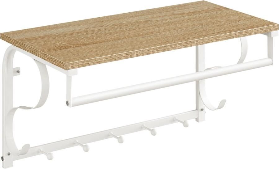 Wandplank met Kapstok SONOMA Stalen Frame Praktisch en Functioneel Eiken Sonoma en Wit 60 x 30 x 31 7 cm Max. 10 kg