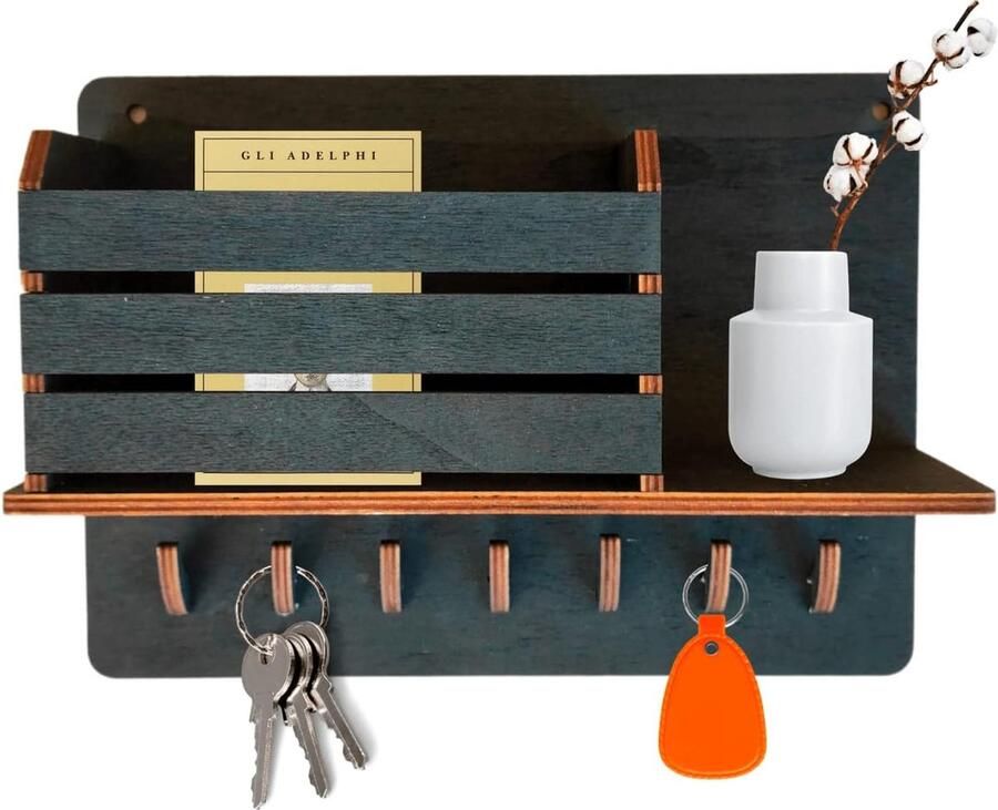 Wandplank met Sleutelhouder Hout Origineel Cadeau-idee Zwart