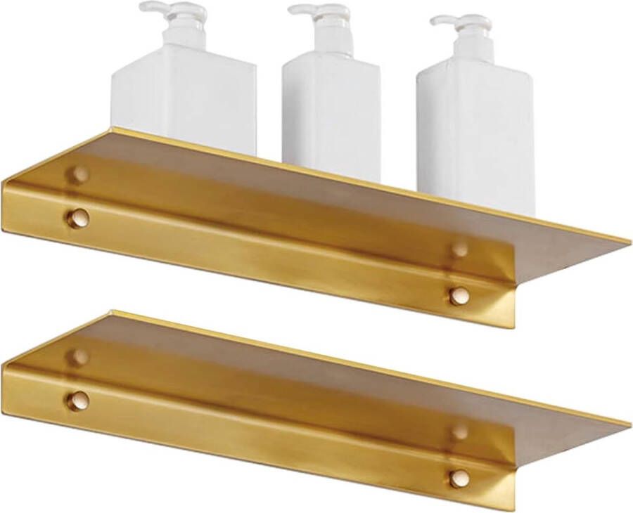 Wandplank Metaal Decoratieve Zwevende Plank Set van 2 30 cm Plank Geborsteld Goud Plank Wandgemonteerde Doucheplank Planken voor Wanden voor Display voor Slaapkamer Badkamer Kantoor Woonkamer