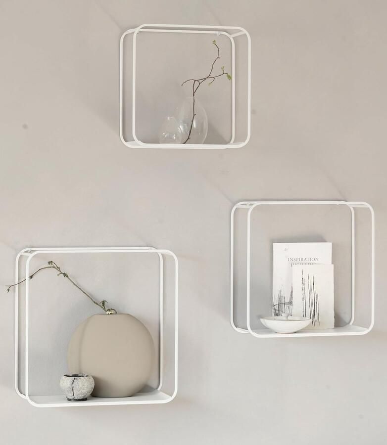 Wandplank Set 3-Delig van Metaal Minimalistisch Wandrek voor Woonkamer Hal Keuken en Slaapkamer Wit