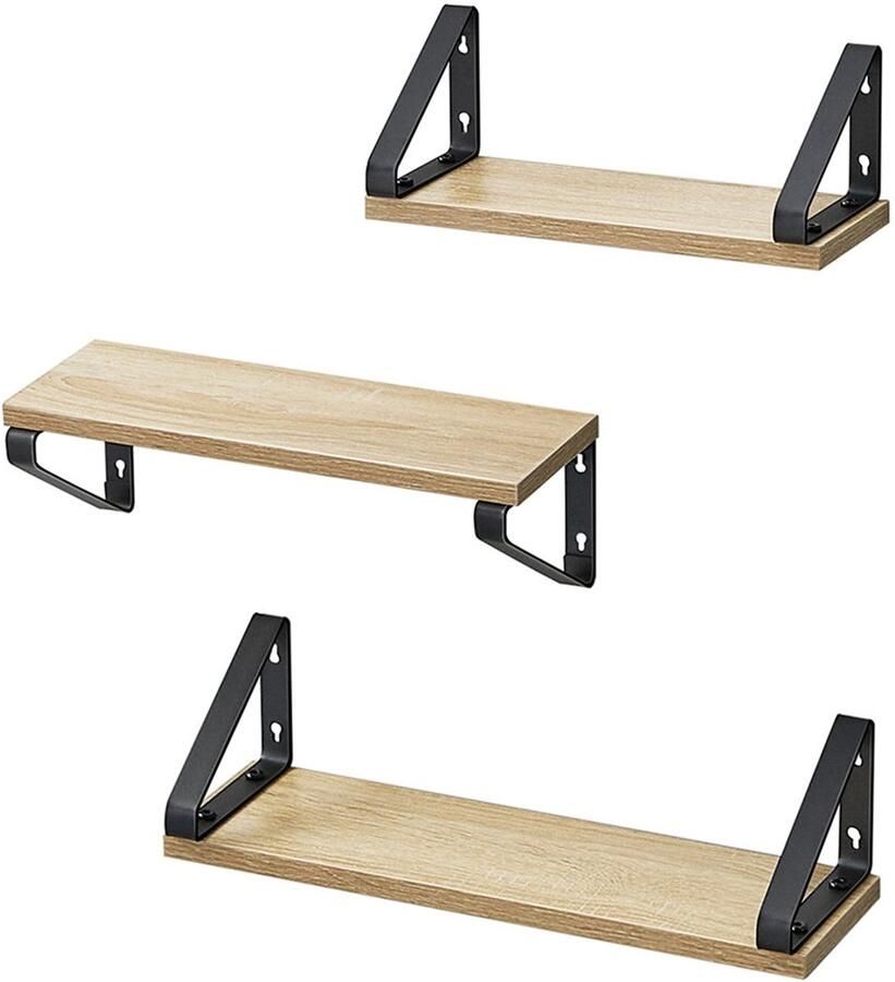 Wandplankenset van 3 stuks hangende planken opbergrek en displayplank geschikt voor woonkamer keuken slaapkamer en badkamer 30 35 40 x 12 x 11 cm naturel + zwart